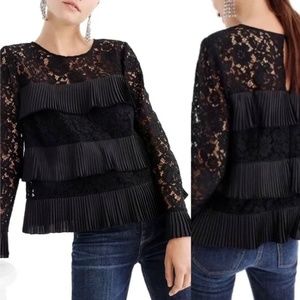 J Crew Lace Top with Ruffle Pleats in Black